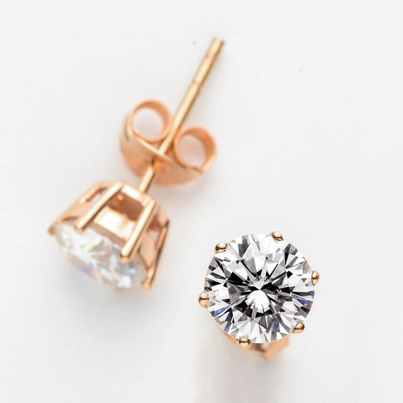 Классические 6 когти серьги с муассантом 14K розовое золото 5 мм Moissanite всего 1ct DF