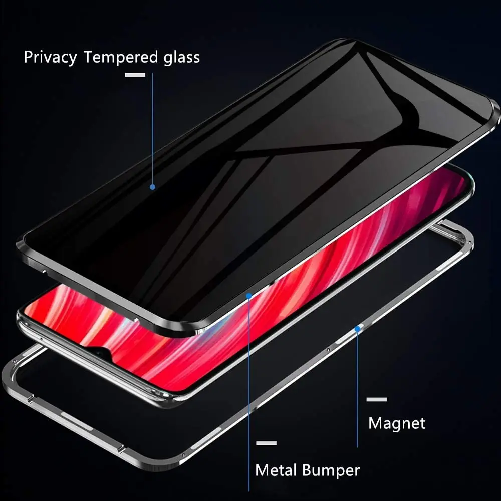 

Privacy Magnetic Case for Xiaomi Redmi Note 10 9S 9 Pro Max 8 8T K20 K30 Pro MI 9T Magnet Metal Double Side Tempered Glass Cover