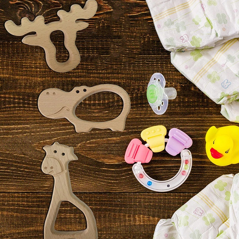 

Safe Newborn Kids Teething Toys Cartoon Animal Shape Wooden Baby Teether Toy Baby Shower Rattle Natural Wood Teether