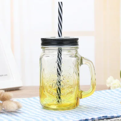 Q BPA free Gradient Mason банка чашка для молока и чая Классическая Изолированная кружка-чайник металлическая крышка с соломинкой Размер соломы - Цвет: Q