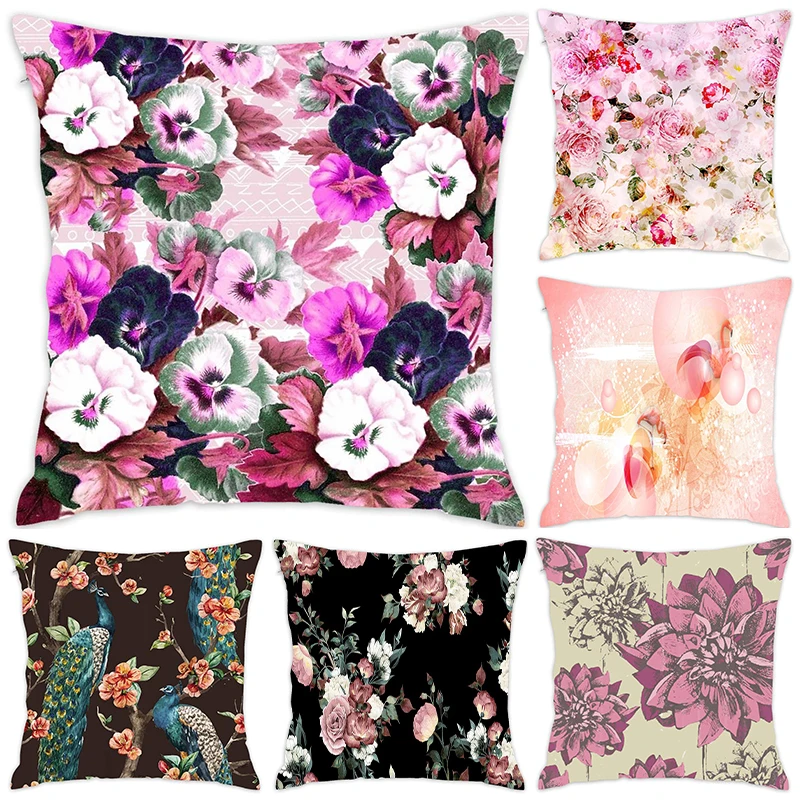 

[Douladou] Floral Rose Cushion covers Polyester Decorative Pillowcase Rose Flower Home Decor Sofa Pillow Case Almohada 45x45CM