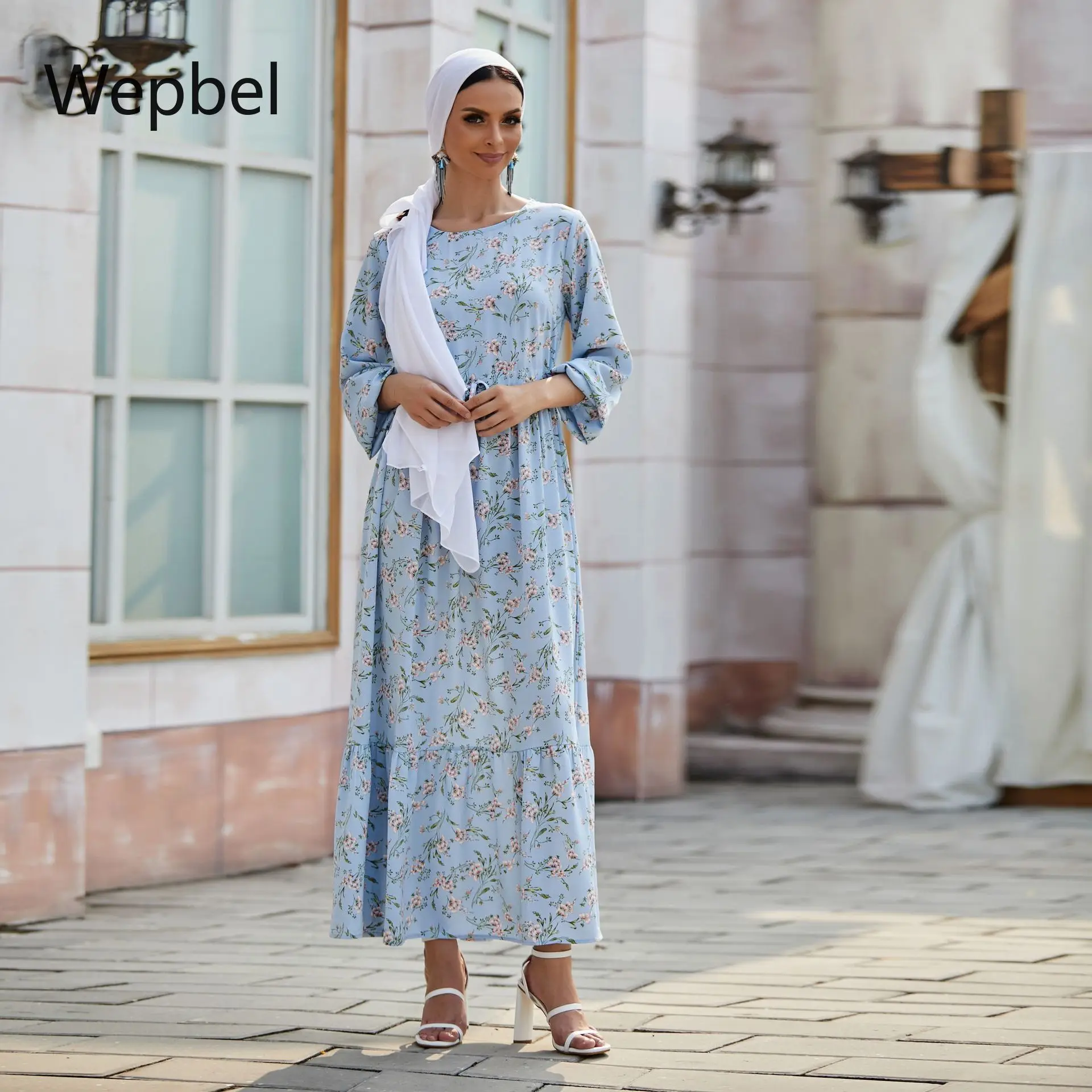 

Платье Wepbel женское в арабском стиле, приталенное мусульманское платье с широкой юбкой, с цветочным принтом, с завышенной талией, халат с дли...