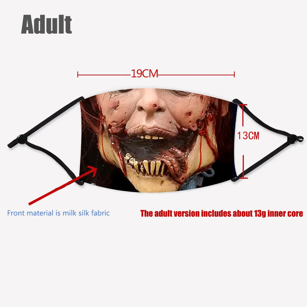 

Adult Face Mask Mouth Halloween Funny Print Face Mask Washable And Reusable Foggy Haze Pollution Mask With 5PC Filters