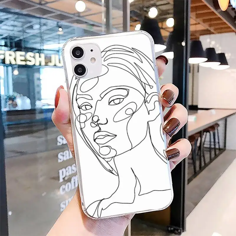 

Funny Abstract Women Face Line Phone Case For Clear-Iphone 5s 6 6s 7 8 11 12 X Xs Xr Pro Plus Max Mini Fundas Cover