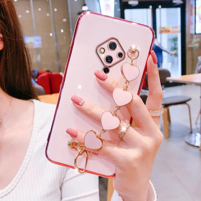 Wrist Bracelet Phone Case For Vivo V17 Case Luxury Love Heart Chain Plating Cover Capa Vivo V17 Neo Soft Silicone Shockproof