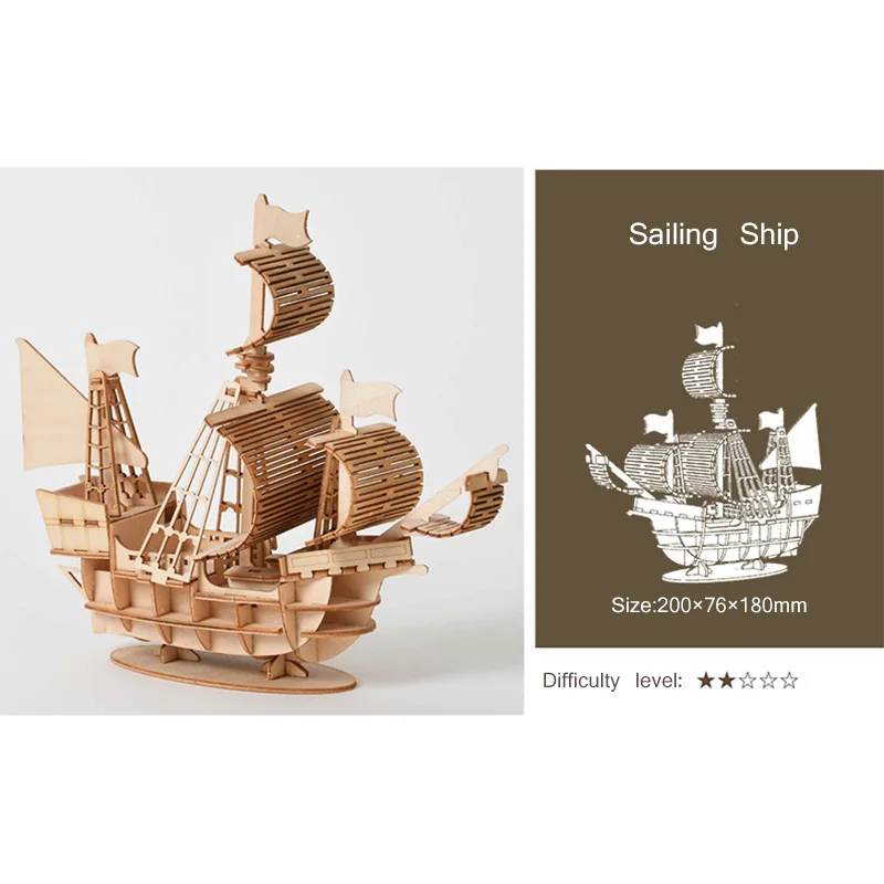 

3D Puzzle Wooden Handmade Sailboat Model Assembly Toy Assembly Model Kits Desk Decoration For Children Kids