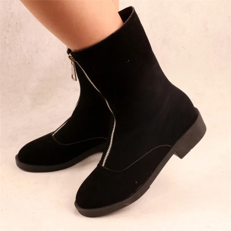 Women Leopard Printed Flock Mid-Calf Retro Boots Square Heel 3.5cm With Platform Round Toe Shoes For Autumn Warm Booty Front Zip | Обувь