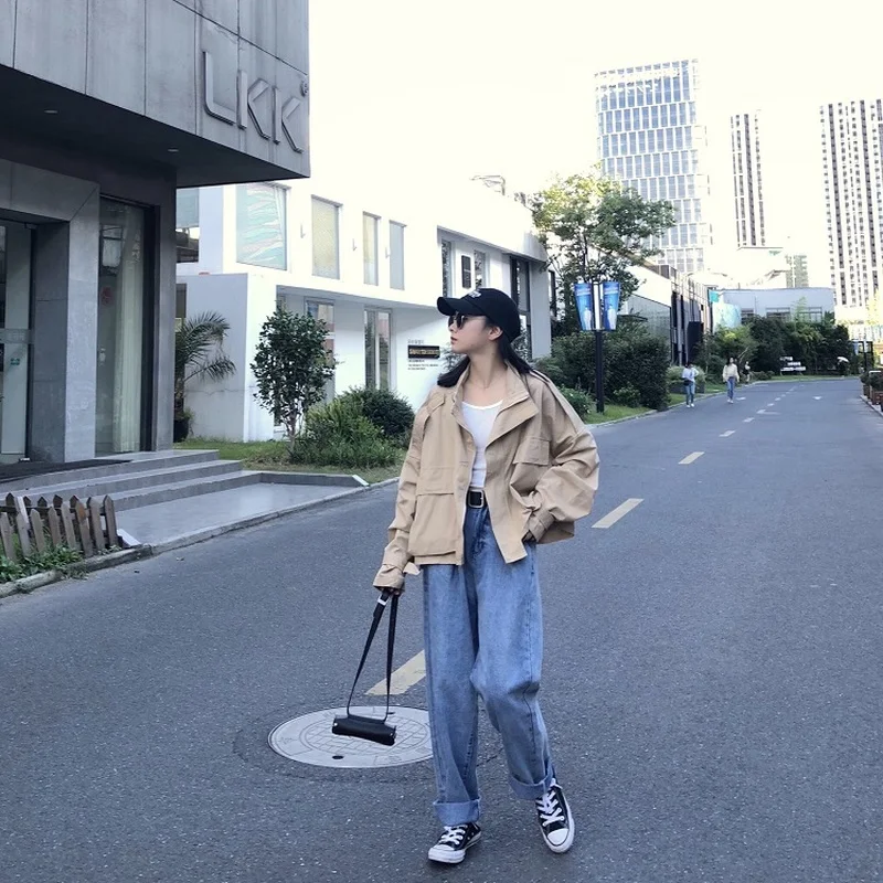 Woherb короткая куртка женская бомбер с длинными рукавами Harajuku негабаритная