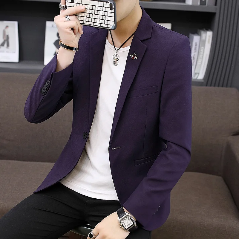Мужская одежда новый мужской повседневный однотонный лацкан одна застежка
