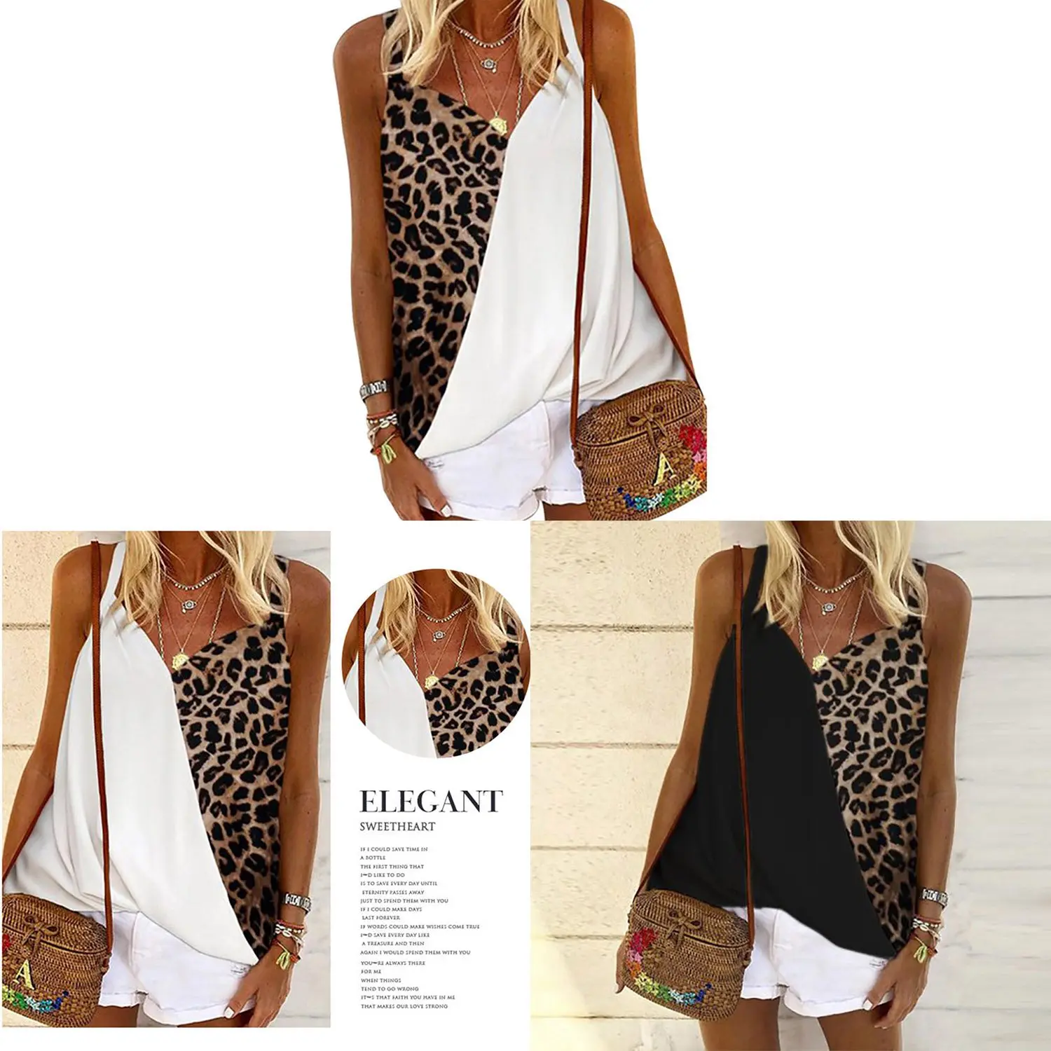 

Womens Summer Tops Sleeveless V Neck Leopard Print Shirt Tank Tops Fashion Vest Ladies Tank Top Camisole