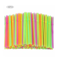 100pcs fluorescent plastic bendable drinking straws disposable beverage straws
