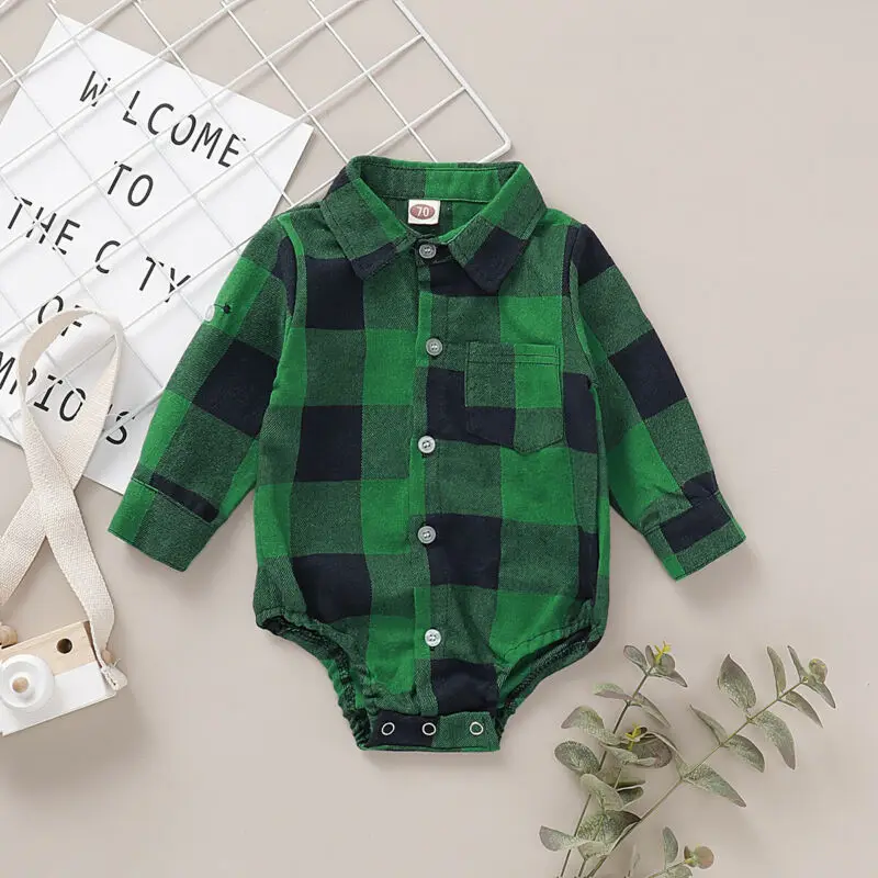 PUDCOCO Newborn Baby Girl Boy Plaid Shirts Jumpsuit Clothes Set Cotton Bodysuit Outfits 0-24M | Мать и ребенок