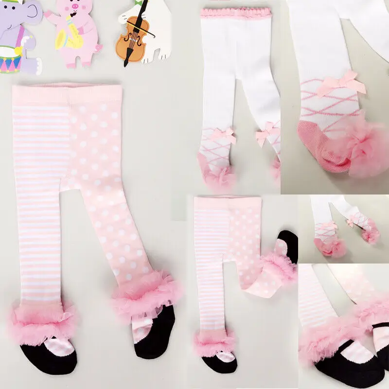 Детские колготки хлопковые милые кружевные с бантом для маленьких девочек