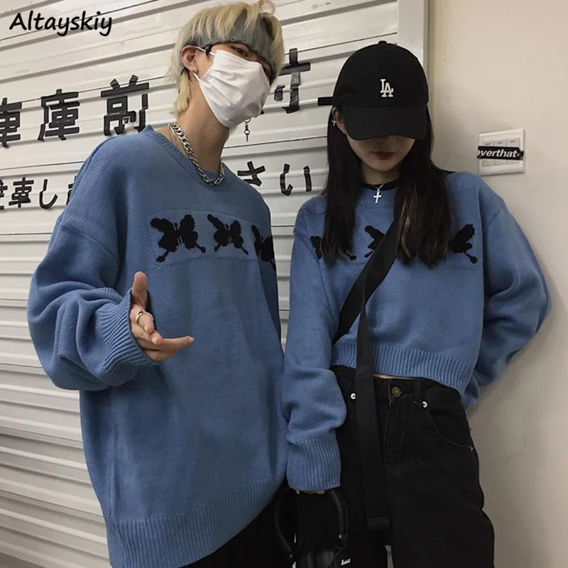 

Pullovers Women Cropped Sweaters All-match Loose Casual Korean Fashion Print Chic Retro Streetwear Spring Couples Harajuku Ins