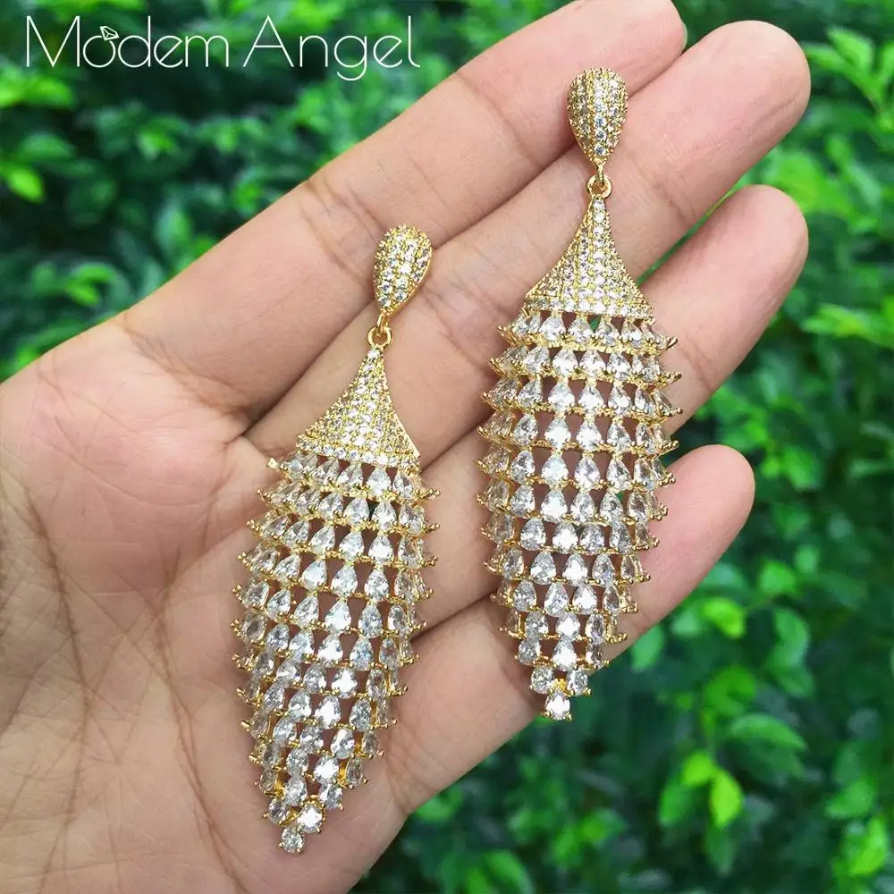 Роскошные серьги ModemAngel в форме капли воды с полным покрытием из фианита