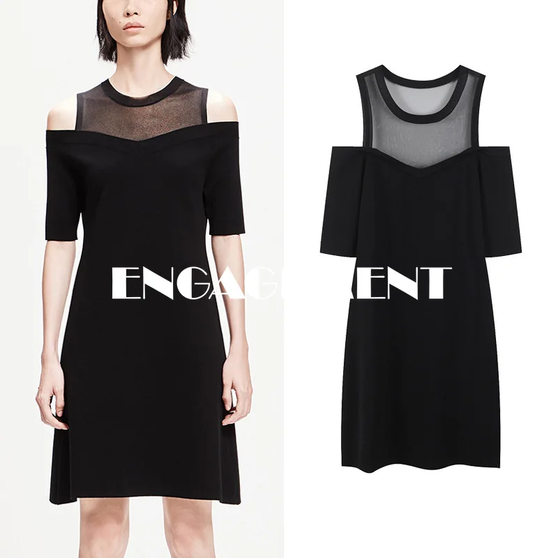 

ENGAGEMENT 2021 Summer Mesh Stitching Strapless Long Slim Waist Slim Knit Temperament Dress Female A-line Skirt