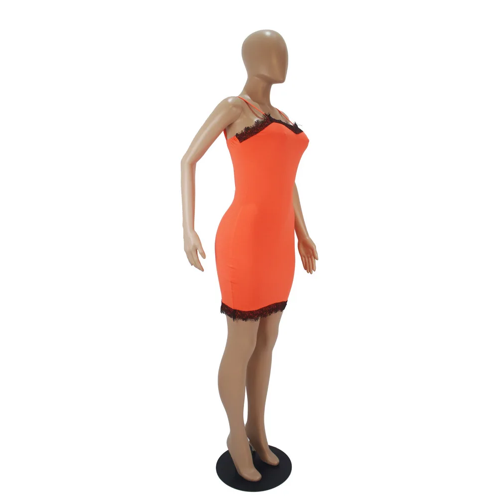 

Women Sexy Party Club Dress Black Lace Patchwork Spaghetti Strap Backless Mini Dress Vintage Wrap Chest Skinny Bandage Dresses