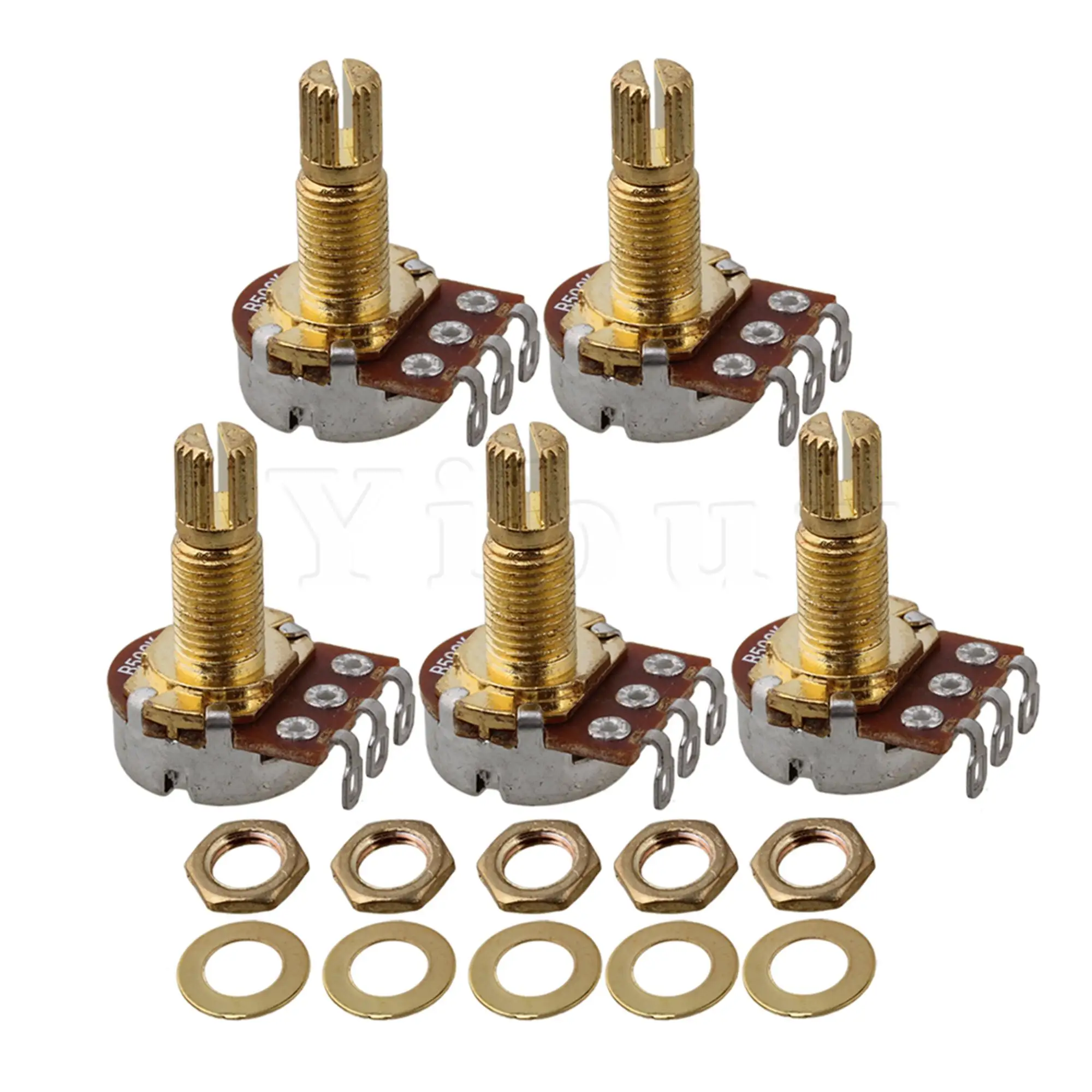 

Yibuy 5 шт. B500K 18 мм позолоченный вал ohm аудио тональный потенциометр для гитары