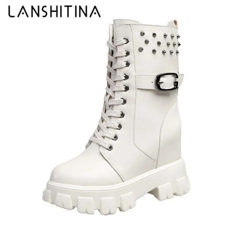 Женские зимние ботинки модные до середины икры кроссовки на высокой платформе с