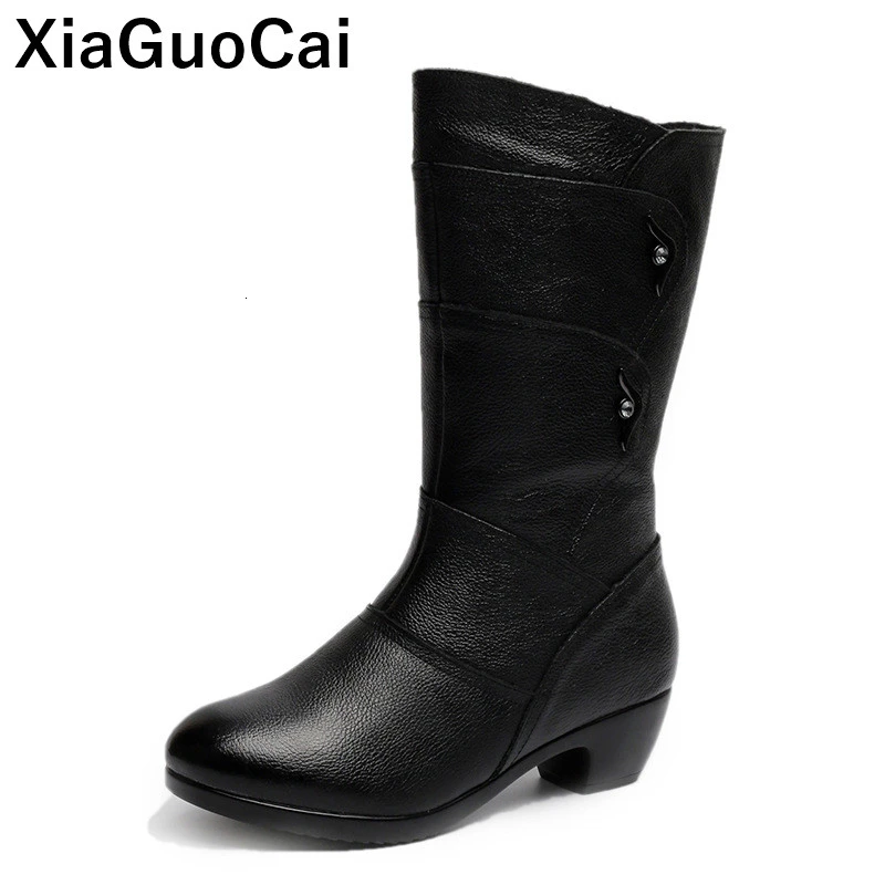 Размера плюс г. женские ботинки черные зимние теплые до середины икры с мехом