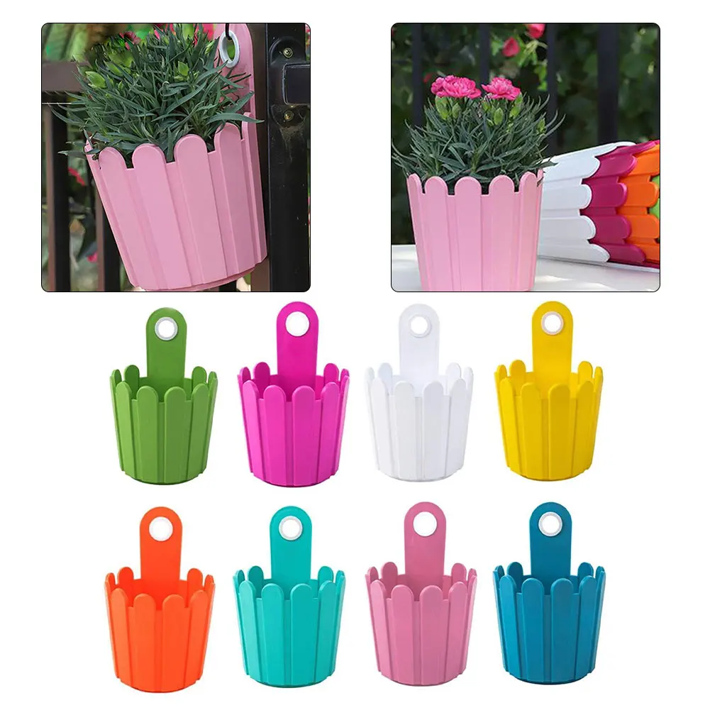 

8PCS Hanging Flower Pot Garden Balcony Wall Planter Plastic Plant Pot Mixed Color Outdoor Indoor Flower Bucket Plant Holder