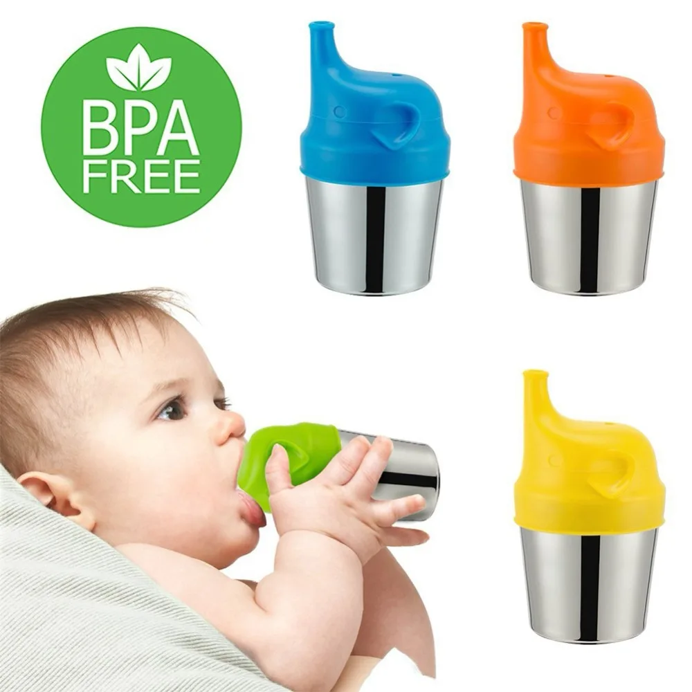 

New Baby Feeding Cups Fashion Baby Drinkware Stainless Steel Sippy Cups For Toddlers & Kids With Silicone Sippy Cup Lids Solid