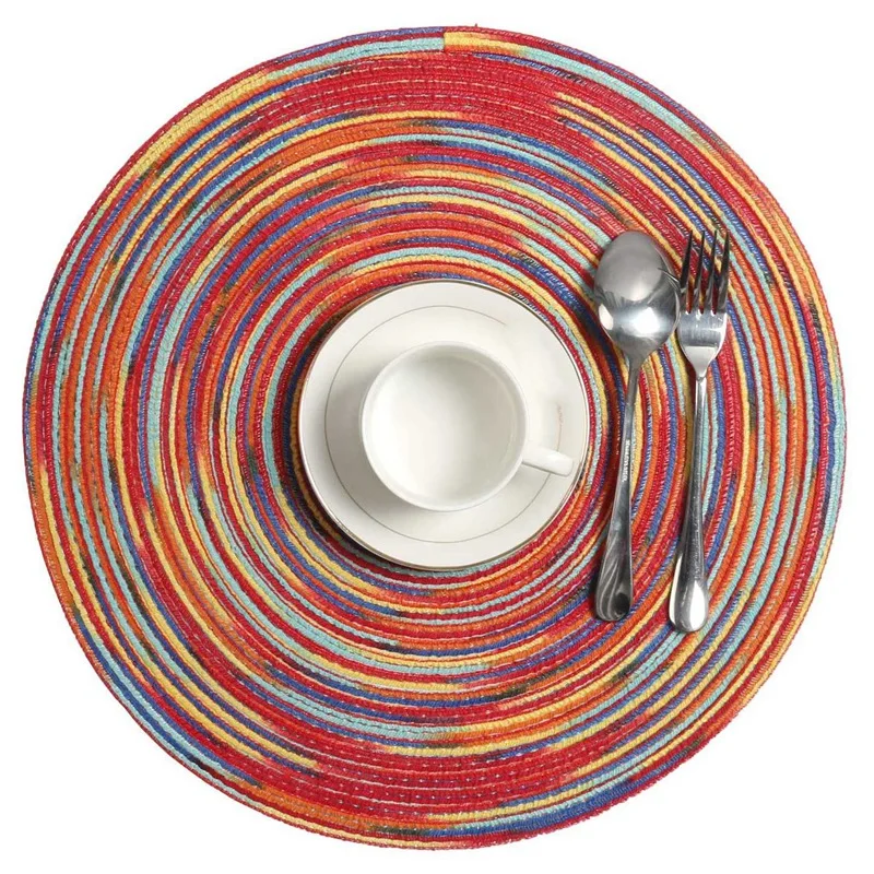 12x Braided Colorful Round Place Mats for Kitchen Dining Table Runner Heat Insulation Non-Slip Washable Fall Placemats | Дом и сад