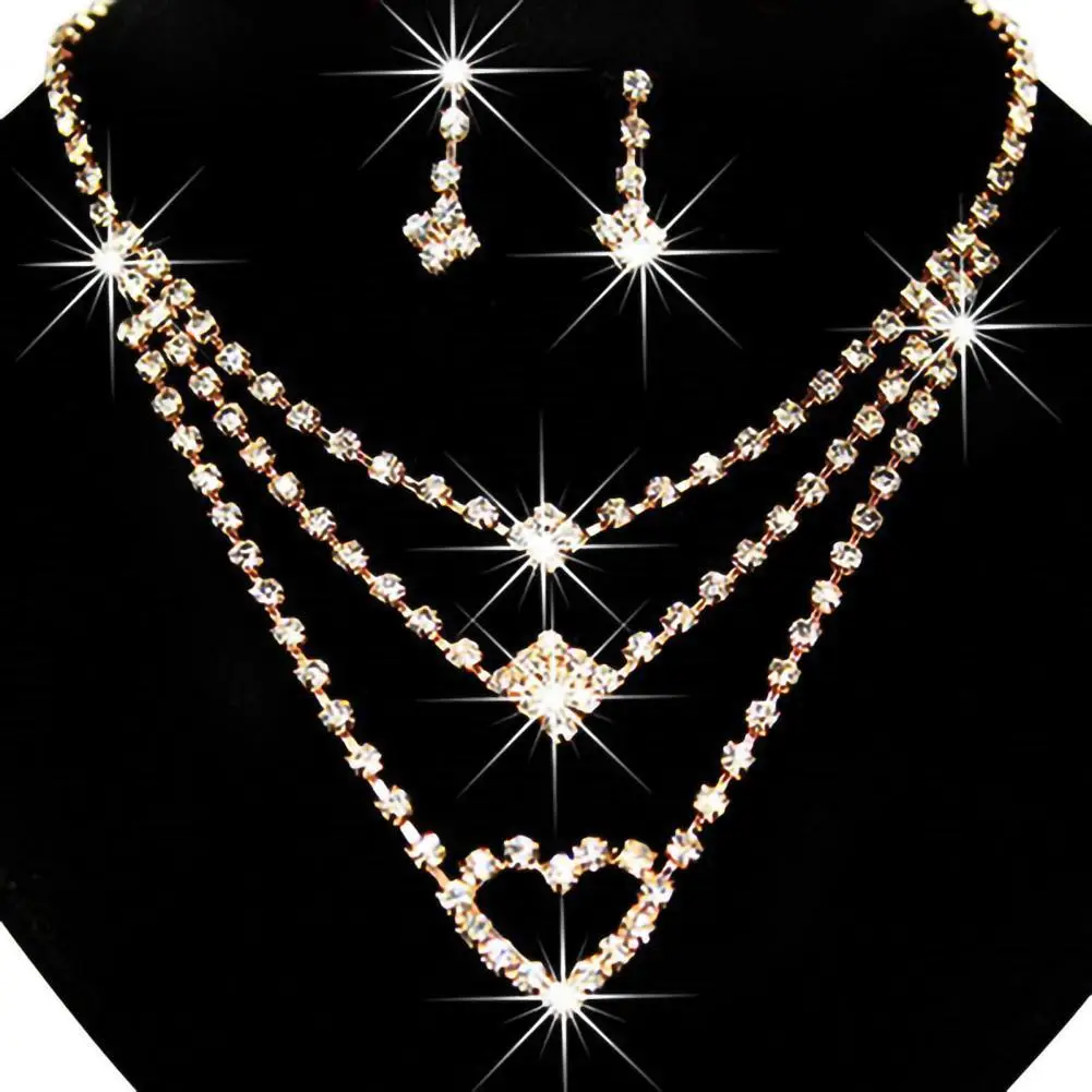 

Jewelry Set Square Exquisite Accessory Heart Fine Workmanship Necklace Earrings Collection Christmas Present for Wedding