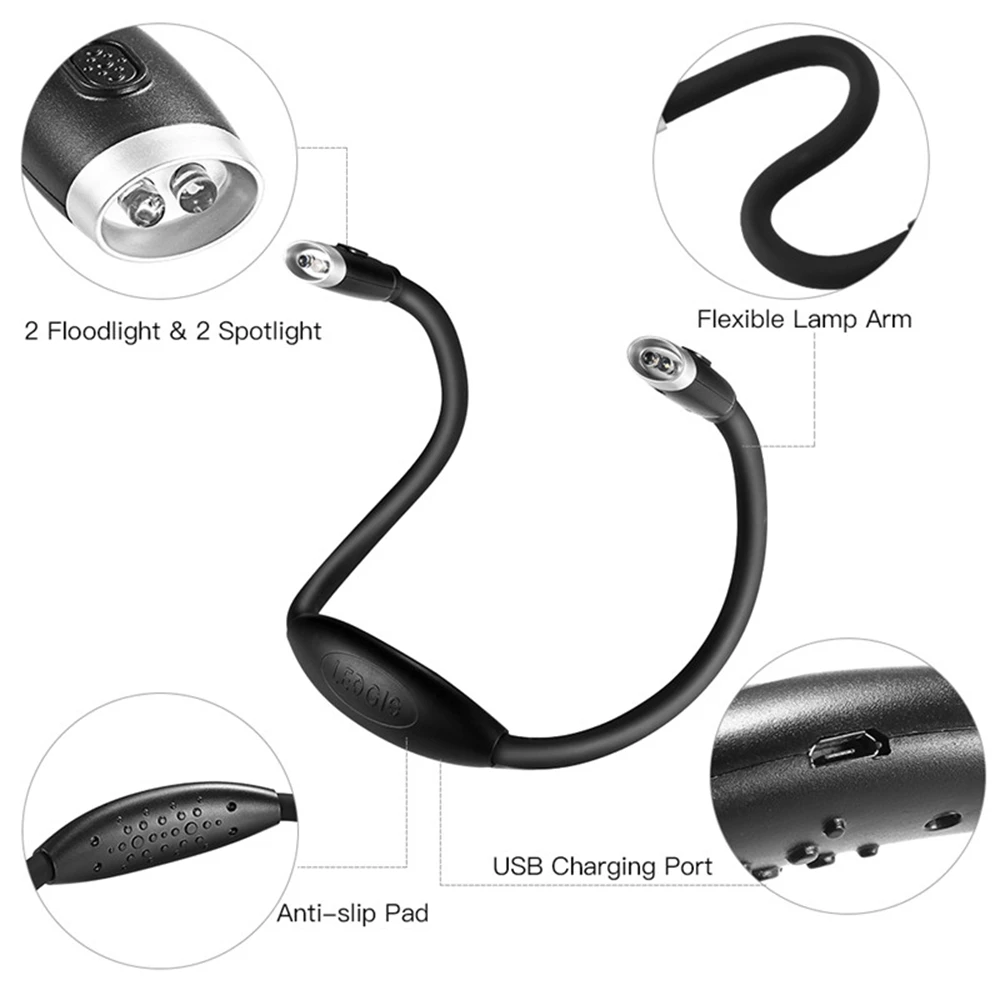 Перезаряжасветильник льник для чтения LEDGLE шеи взрослого 3 уровня яркости|Лампы