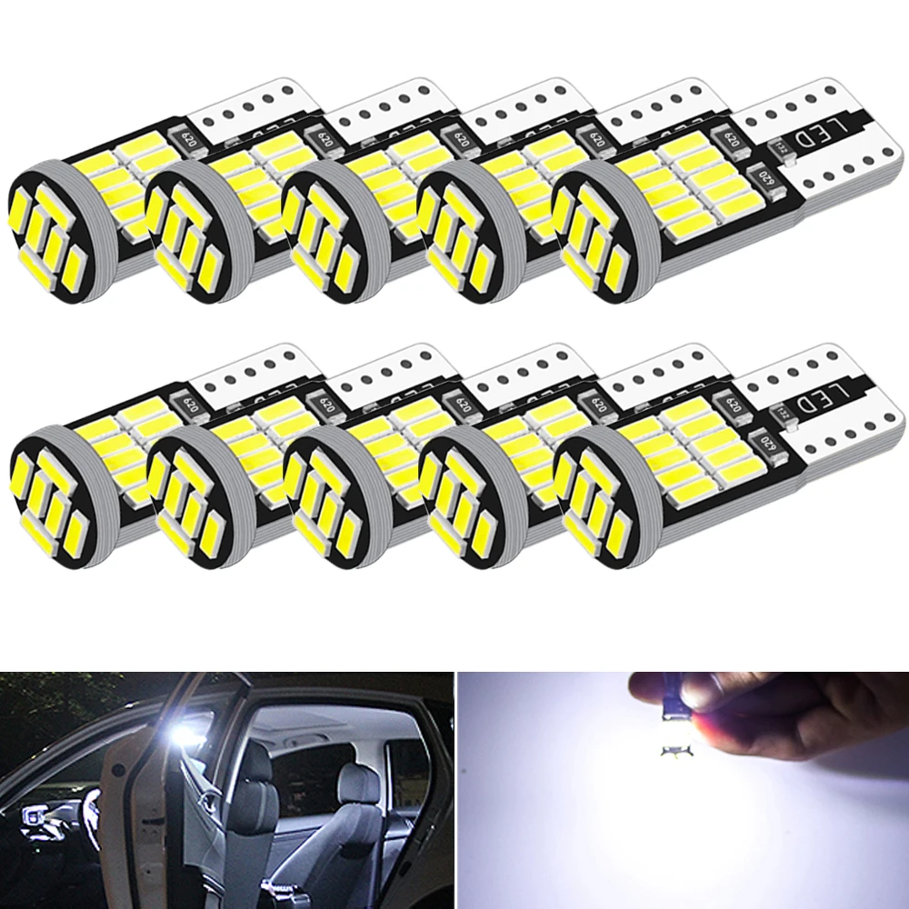 

10x W5W LED T10 LED Bulbs Canbus 4014 SMD For Car Parking Position Lights Interior Map Dome Lights 12V White Auto Lamp 6500K 5w5