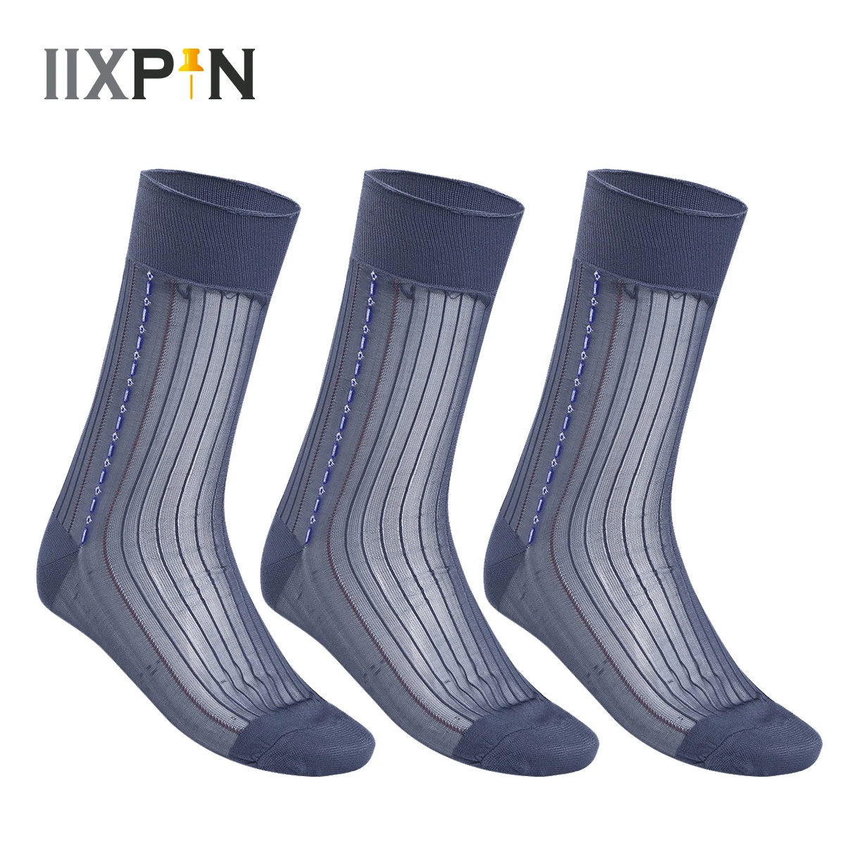 

3 Pairs Mens Over The Calf Striped Jacquard Silk Socks Breathable Short Stockings Spring Summer Male Classic Thin Business Socks