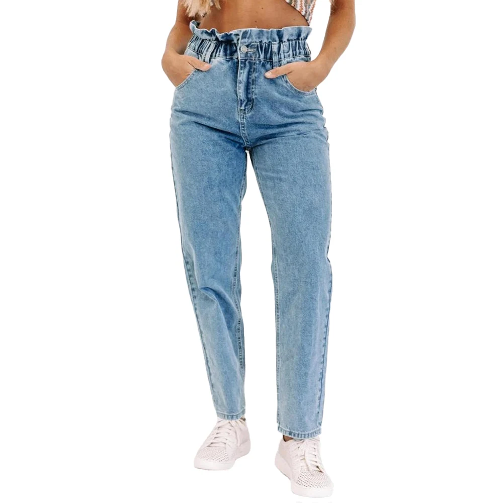 New Autumn Winter Fashion Casual Denim Pants Womens Jeans High Waisted Straight Trouser for Women Blue Ankle-Length D30 | Женская одежда