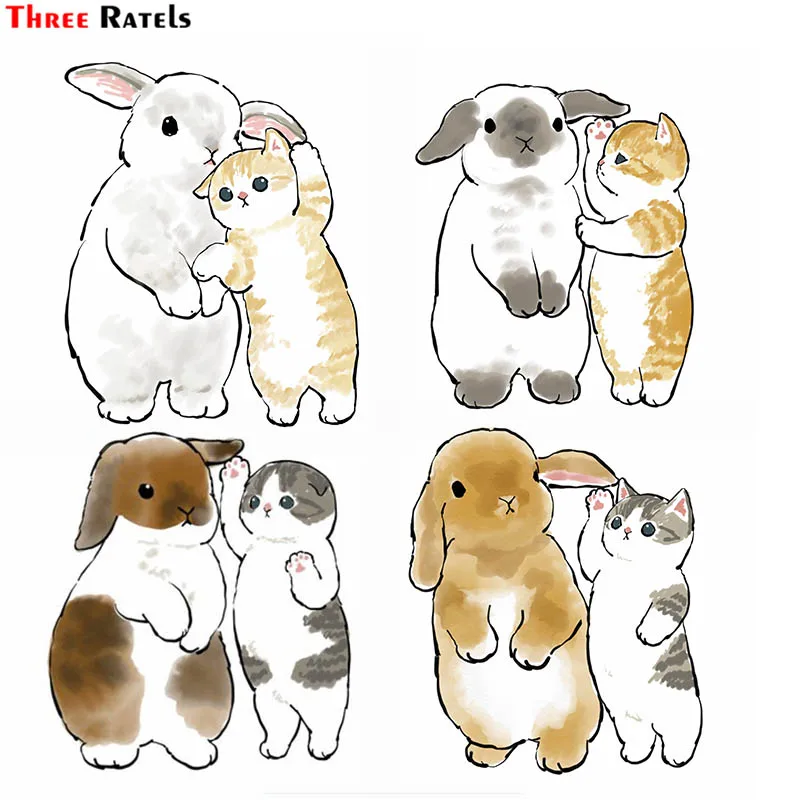 

Three Ratels F233 hand-painted-Cute Rabbit And Cat By Mofu Sand Decal Car Accessories Motorbike Laptop Helmet Vinyl Sticker