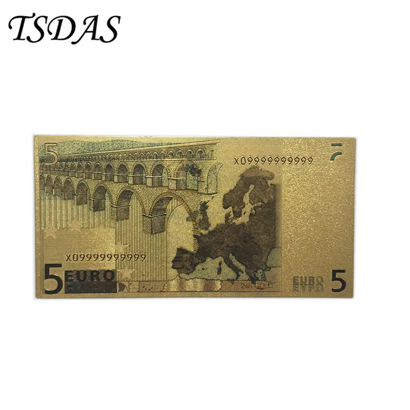 300 шт./лот Цветной Банкноты евро 5 золотых банкнот в 24 каратное Золотое напыление
