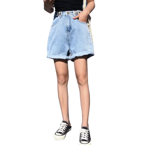 

Casual Loose Basic Light Blue Hot Sale High Waist 2020 Summer Button Fashion New Arrival Women Female Shorts