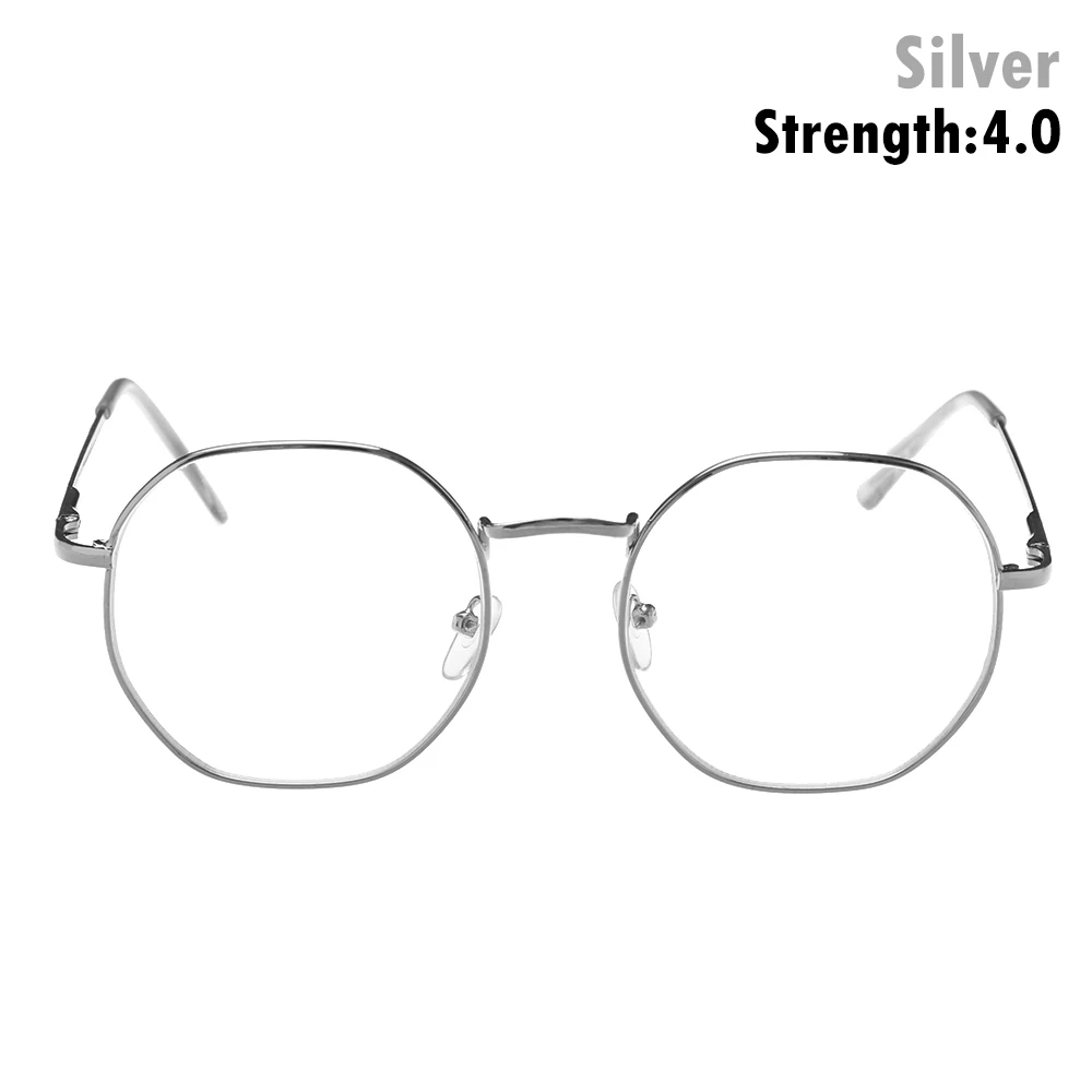 Silver-strength 4.0 Модные унисекс металлические очки для близорукости Ретро полигон ультра светильник очки для чтения из смолы Уход За Зрением-1,00~-4,0 диоптрий очки - Цвет оправы: Silver-strength 4.0