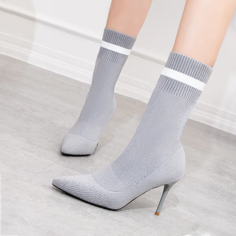 

autumn and winter pointed bare boots, thin boots, elastic boots, high heel boots, knitted boots, thin heel