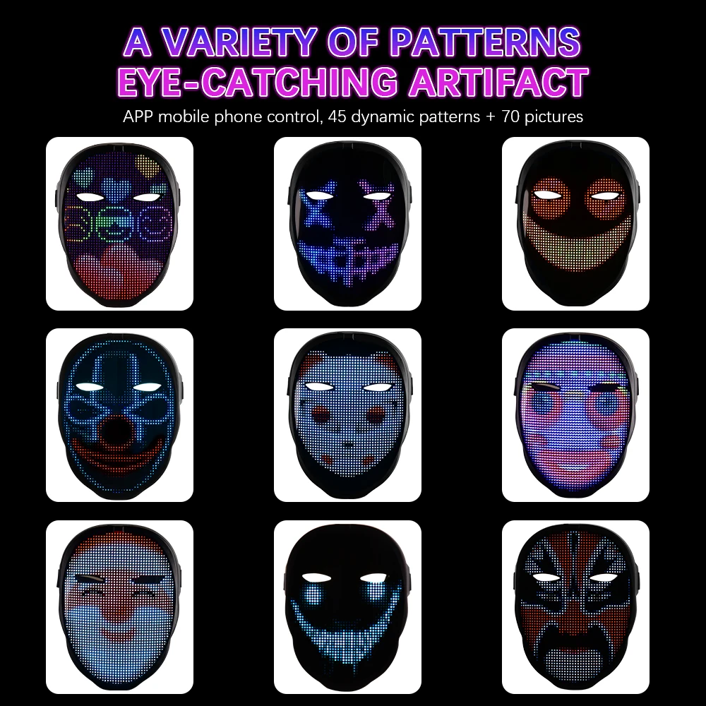 Bluetooth Led Lights Up Party Mask DIY Picture Editing Programmable LED Luminous App Control For Halloween Masquerade | Дом и сад