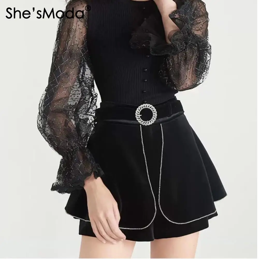 

She'sModa 2020 New Velvet New Autumn Winter Women's Shorts Plus Size