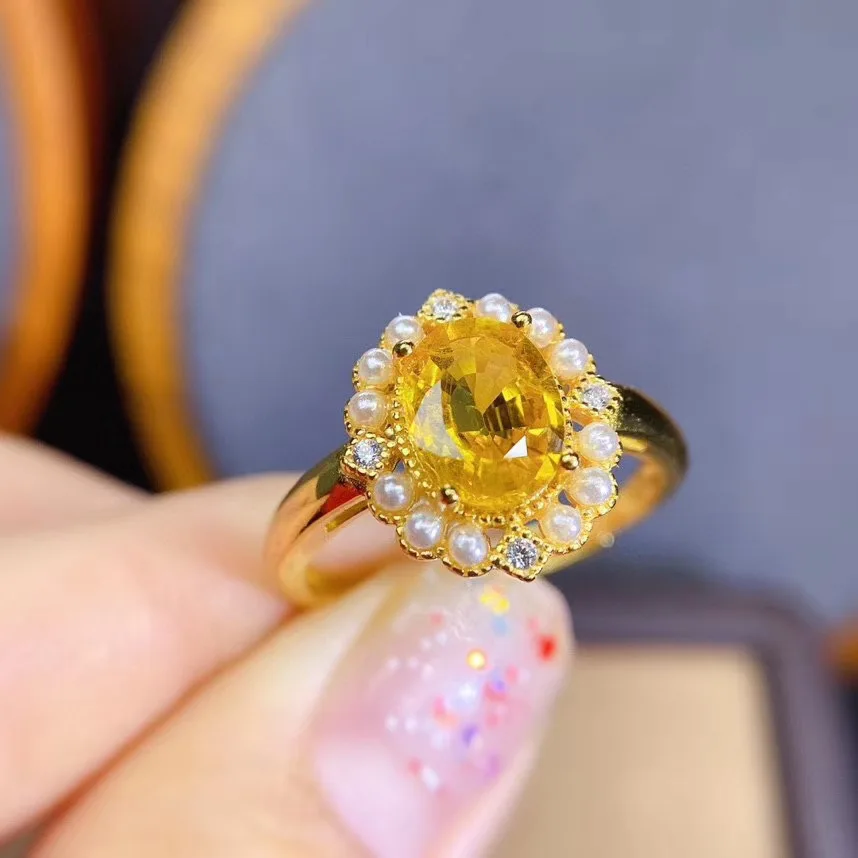 

Female Party Jewelry 100% Natural and real Yellow sapphire ring 925 sterling silver Fine handworked Ring