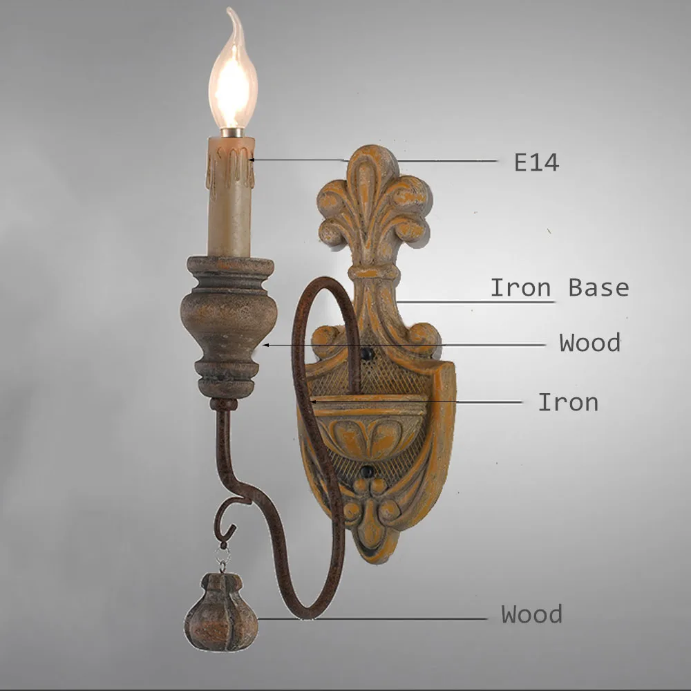 2-световой настенный светильник в стиле американского кантри ретро для гостиной