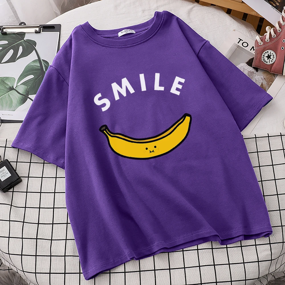 

Мужская футболка с забавным принтом Smile Banana, удобные винтажные футболки, свободная футболка с круглым вырезом, летние мужские футболки боль...