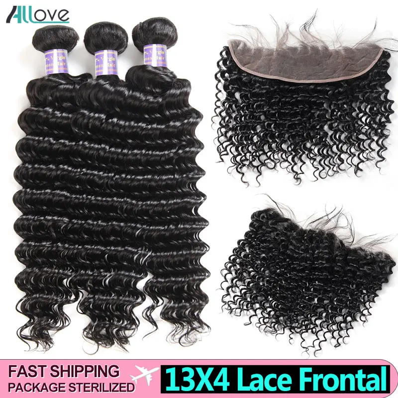 Волнистые пучки Allove с фронтальной малазийской человеческой шерстью 3 пучка