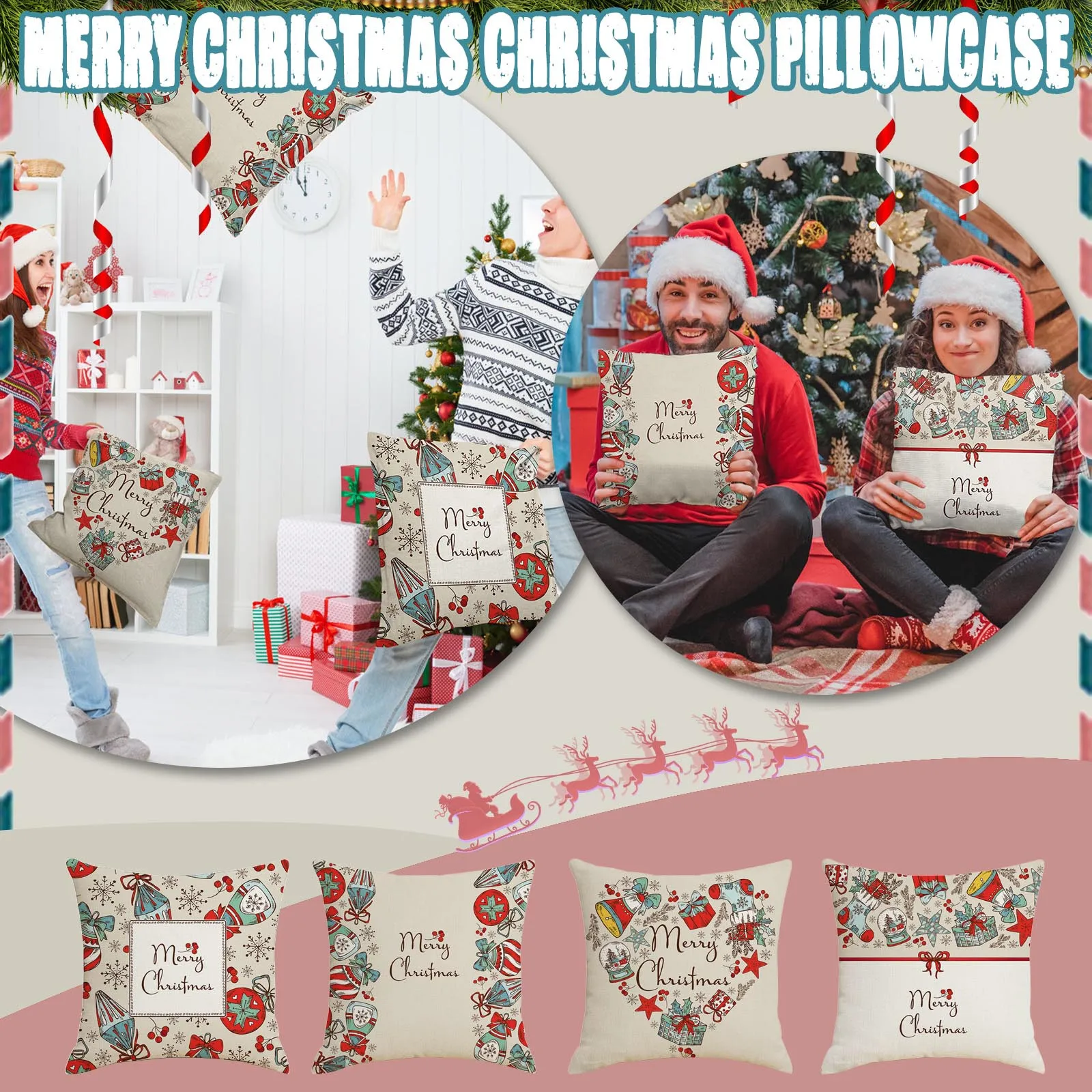

4pcs Christmas Cushion Cover 45*45 Pillowcase Sofa Cushions Pillow Cases Cotton Linen Pillow Covers Home Decorate