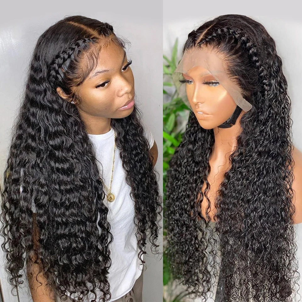 

HD Transparent Lace Front Human Hair Wigs For Women Deep Wave Malaysian Jerry Curly Remy Lace Frontal Closure Wig Water Wave