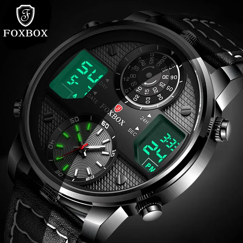 

Часы наручные LIGE FOXBOX Мужские кварцевые, модные спортивные брендовые цифровые с подсветкой, водонепроницаемость 30 м