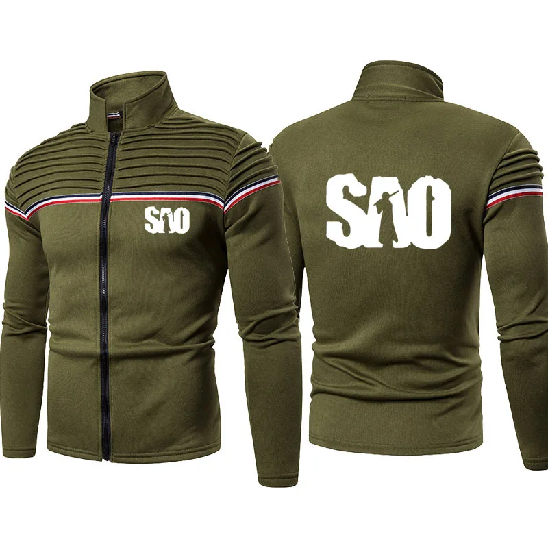 

SAO Sword Art Online Print Men's zipper jacket Spring autumn Fashion casual Men's clothing Wrinkled shoulders Men's jackets