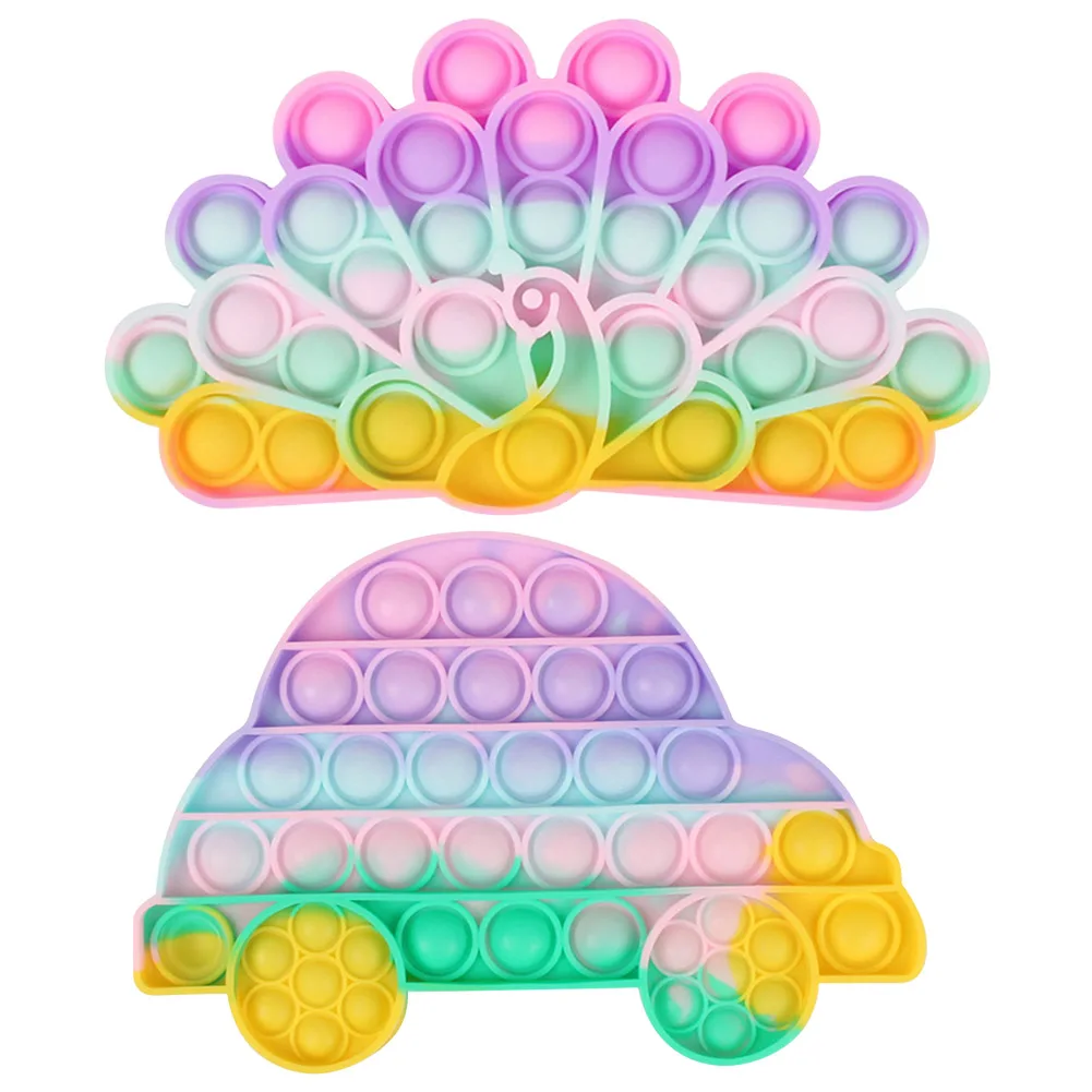 

Rainbow Fidget Toys Push Bubble Sensory For Autism Anti-Stress Car/Peacock Push Bubble Decompression Cartoon Squeeze Press Toy