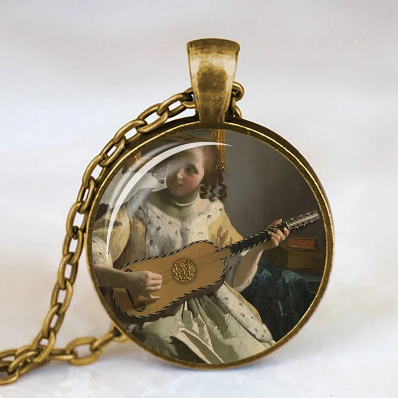 24 Девушка носить жемчуг Johannes Vermeer художественное ожерелье-КУЛОН Серебряная Длинная цепочка ожерелье художественное изображение ожерелье s ювелирные изделия для женщин - Окраска металла: 24