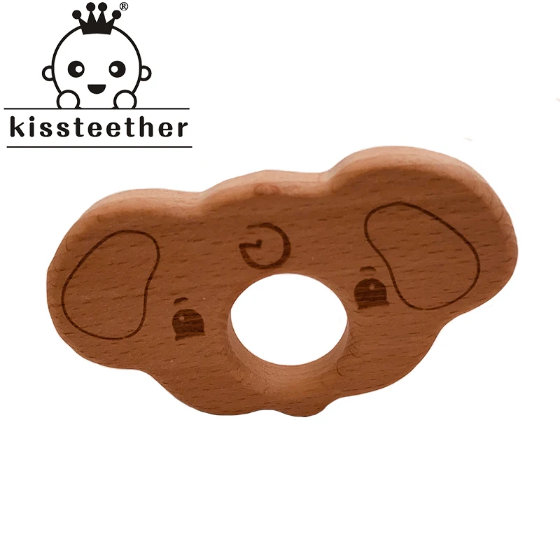 Kissteether-mordedor de madera de haya para beb&eacute;, juguetes de dentici&oacute;n de elefante de dibujos animados, colgante de lactancia inspirado en Montessori-0